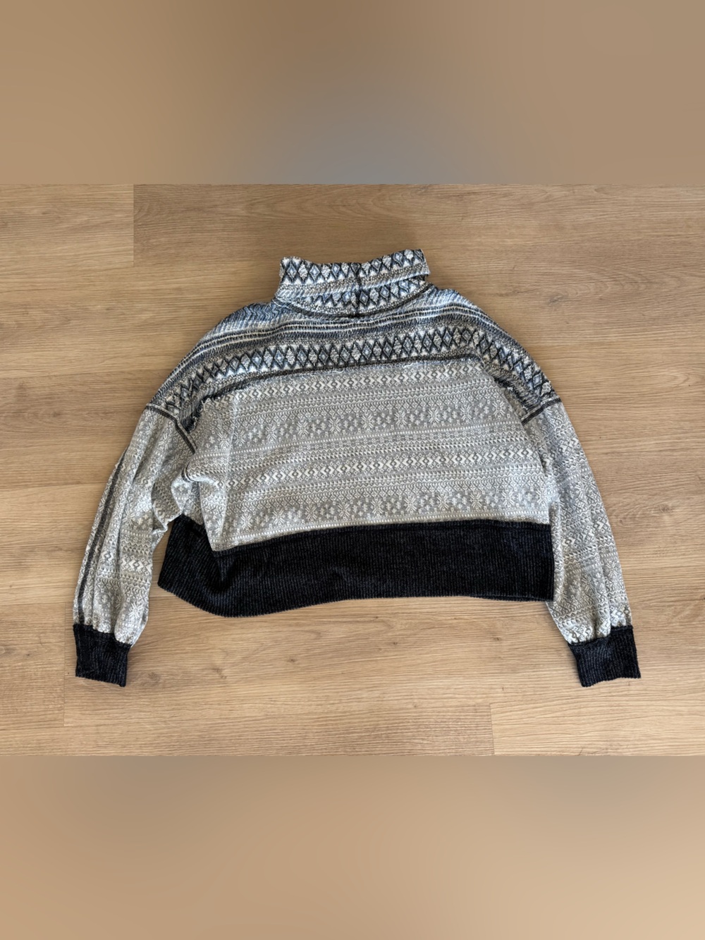 We The Free Black & Gray Patterned Turtleneck Sweater